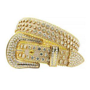 Gold Strap With Diamond White Studded Rhinestone Belt